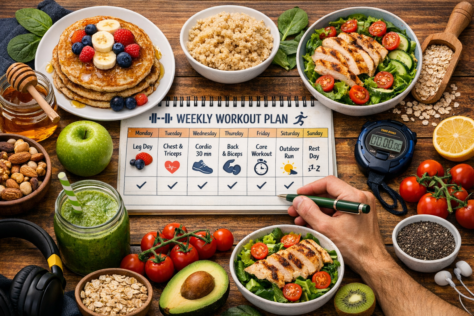 Composição de pratos fitness saudáveis